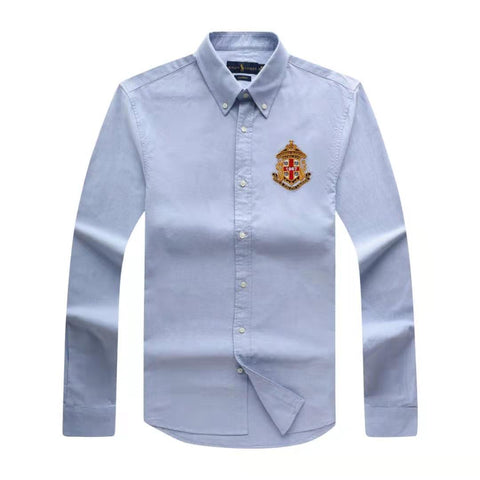 Embroidered Polo Ralph Lauren Badge Long Sleeve Sky Blue  Oxford Shirt