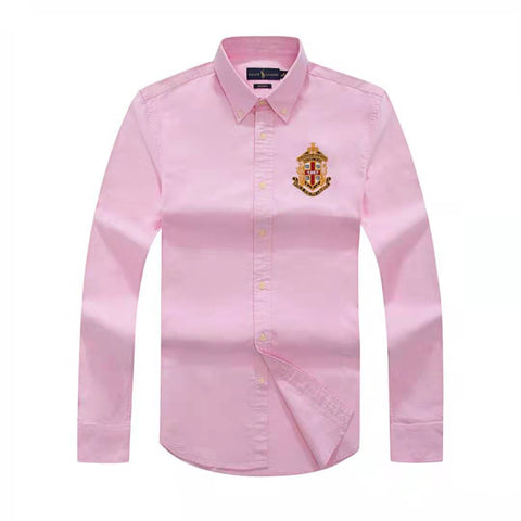 Embroidered Polo Ralph Lauren Badge Long Sleeve Pink Oxford Shirt