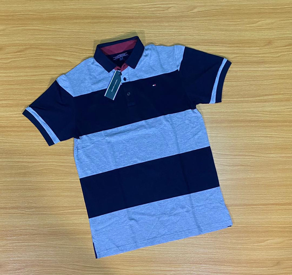 TH Men Stripe Polo Grey And Navy Blue