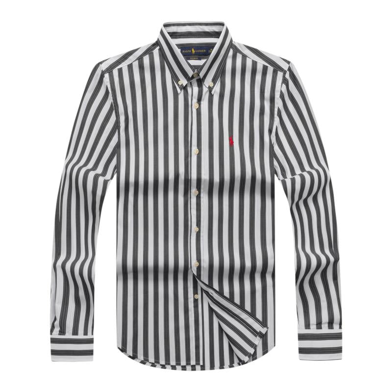 Ralph Lauren  Small Pony Black Men Long Sleeve Stripe Shirt