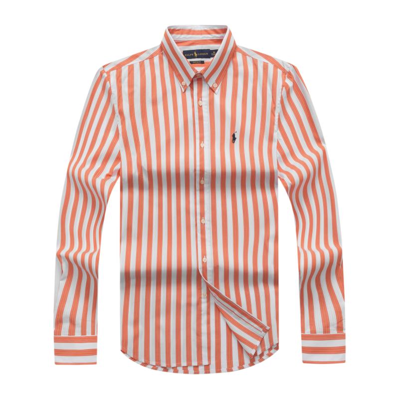 Polo Ralph Lauren Small Pony Orange Men Long Sleeve Stripe Shirt