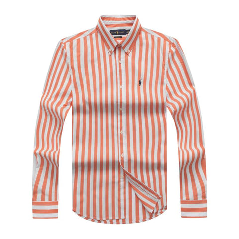 Polo Ralph Lauren Small Pony Orange Men Long Sleeve Stripe Shirt