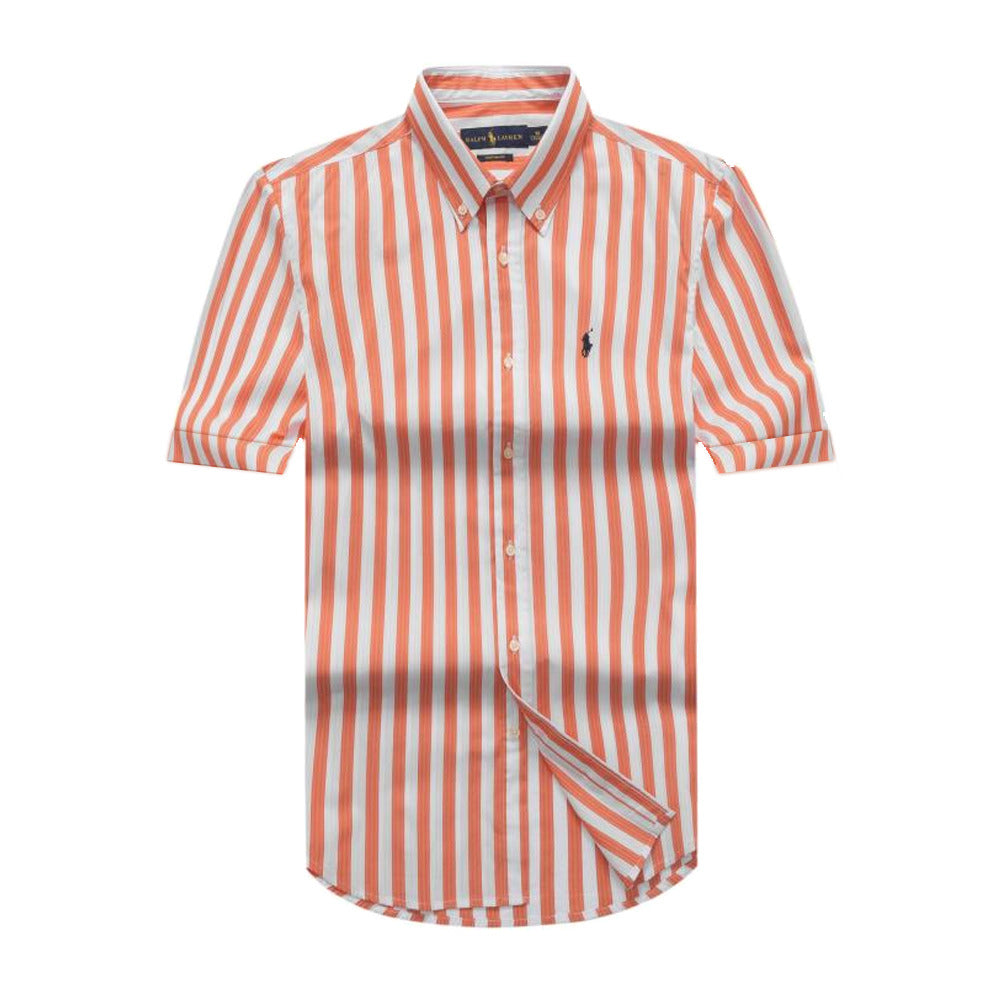 Polo Ralph Lauren Small Pony Orange Men Short Sleeve Stripe Shirt
