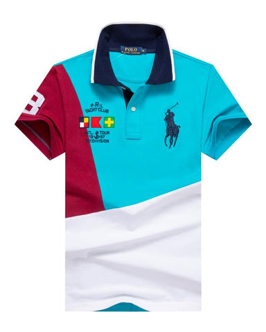 RL Red/Light Blue Multi Small Pony Short Sleeve Men Polo