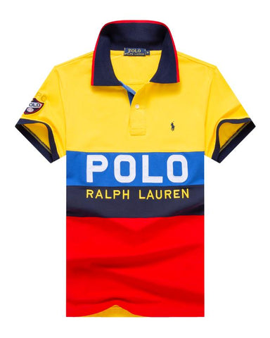 RL Yellow/Red Multi Small Pony Short Sleeve Men Polo