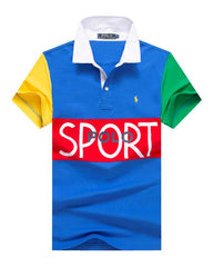 PRL Blue Multi Small Pony Short Sleeve Men Polo