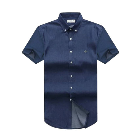 Lacoste Custom Fit Blue Denim Short -Sleeve Shirt