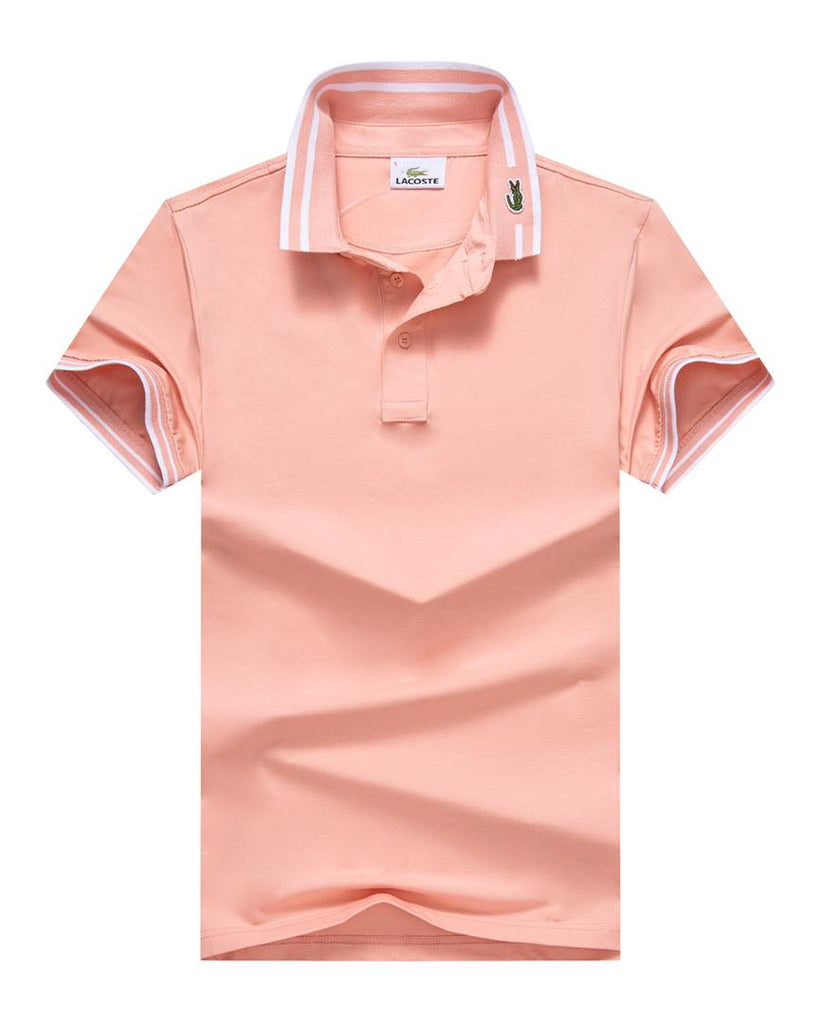 Lacoste  Plain Pink Men Collar Stripe Polo Slim fit