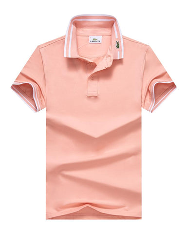 Lacoste  Plain Pink Men Collar Stripe Polo Slim fit