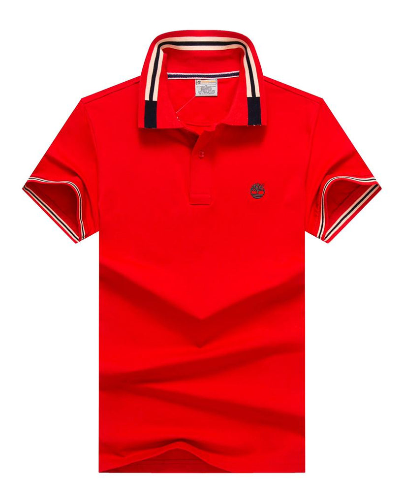 Timberland Plain Red Men Collar Stripe Polo Slim fit