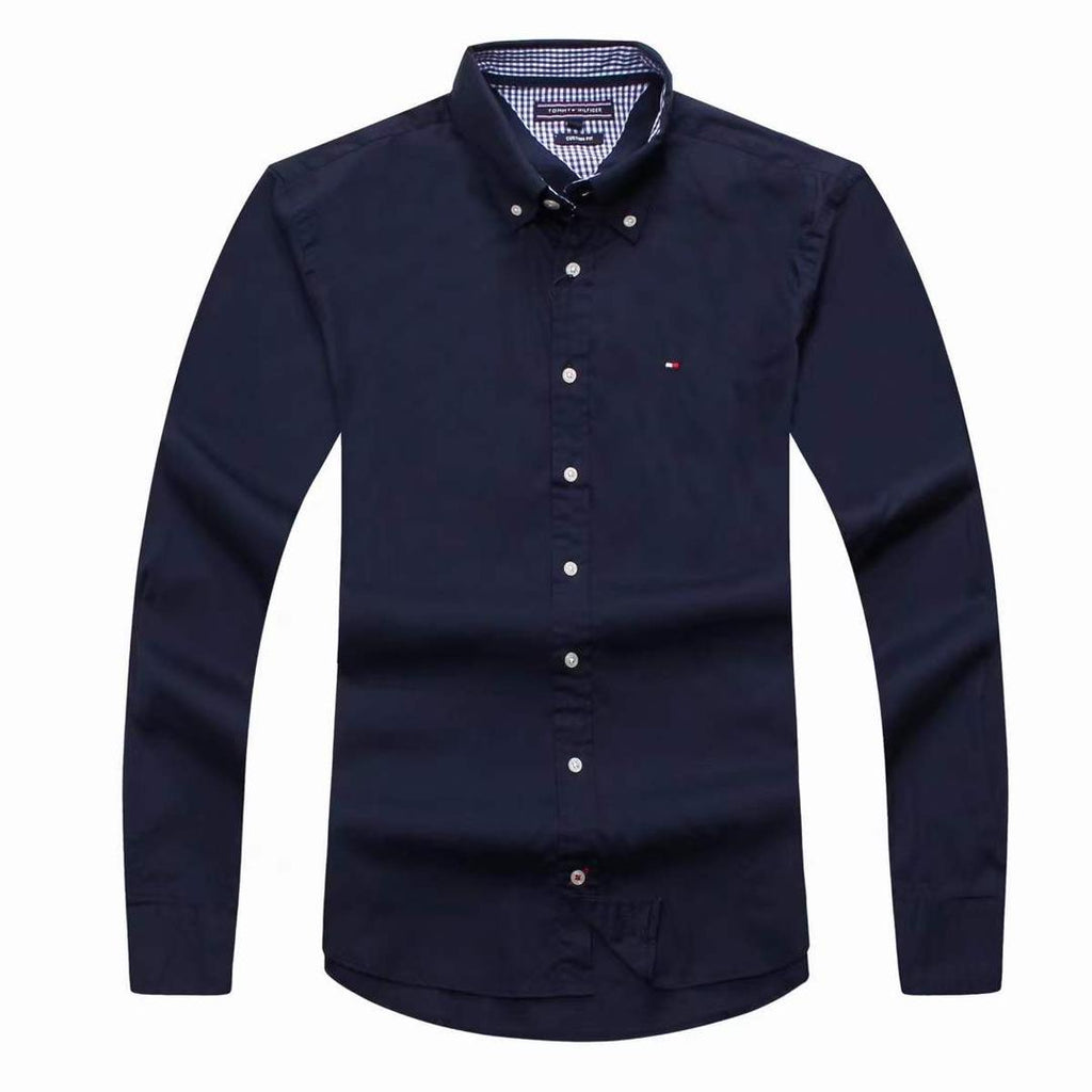 Tommy Hilfiger Men Long Sleeve Oxford Navy Blue Shirt