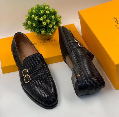 Louis Vuitton Black Double Buckle Leather Men Shoes