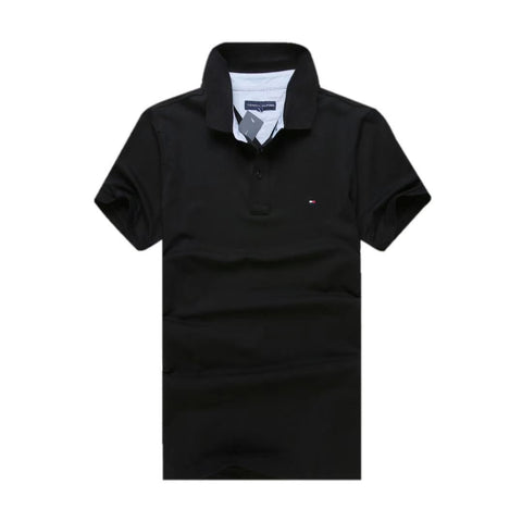 Cotton-piqué polo Tommy Hilfiger Polo Black Plain shirt with logo undercollar