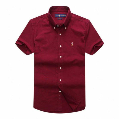 Ralph Lauren Maroon Oxford Male Short Sleeve