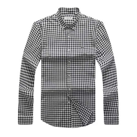 Lacoste Men's Black/White Long Sleeve Oxford Extensible Check Slim Woven Shirt
