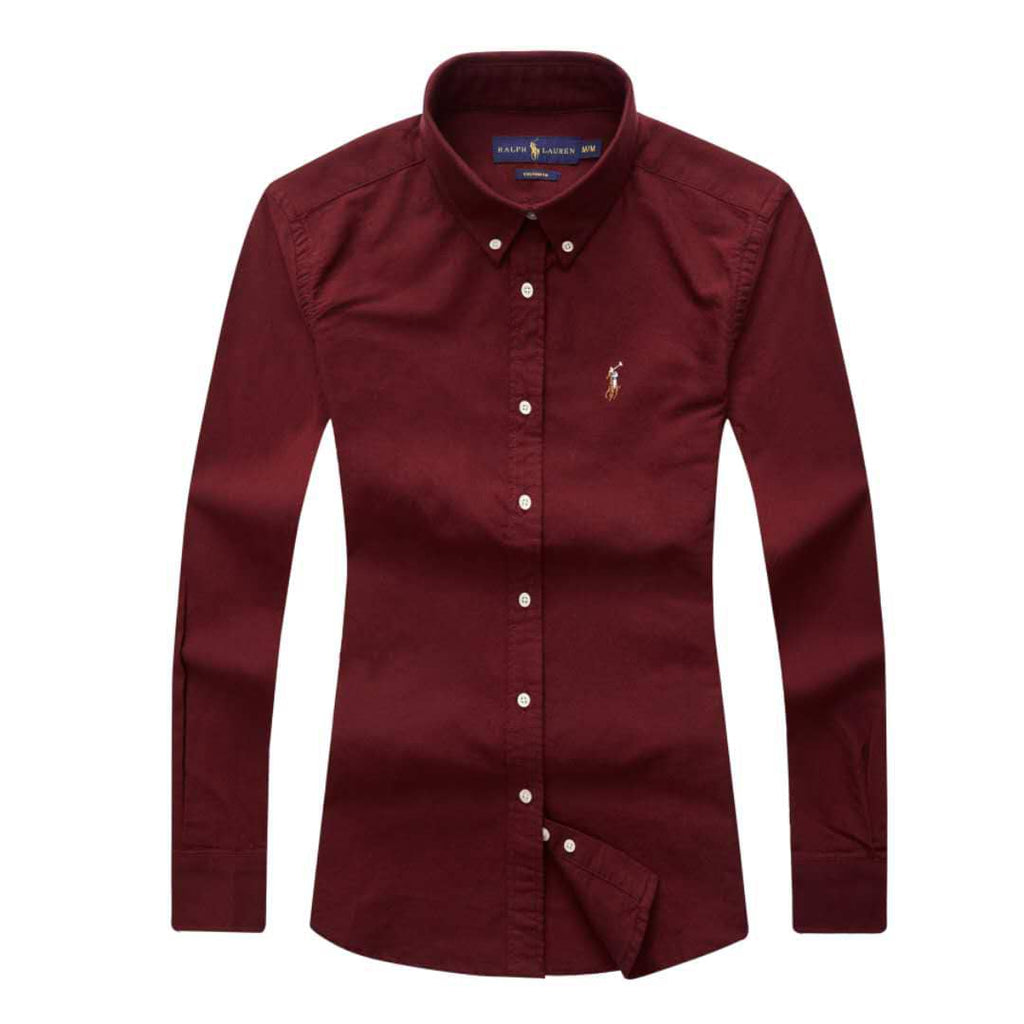 Female Long Sleeve Work Shirts Oxford RL Maroon